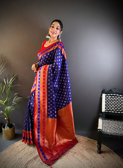 Elora Royal Blue Soft Silk Butti Zari Weaving Work Banarasi Saree