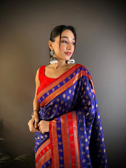 Elora Royal Blue Soft Silk Butti Zari Weaving Work Banarasi Saree