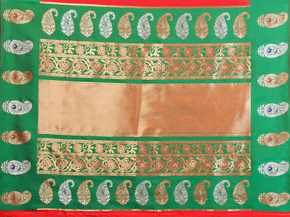 Elora Red Soft Silk Silver And Golden Zari Weaving Banarasi Saree With Paisley Zari Work Border