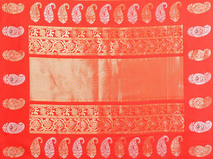 Elora Peach Soft Silk Silver And Golden Zari Weaving Banarasi Saree With Paisley Zari Work Border