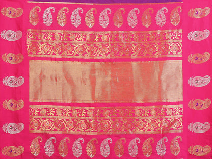 Elora Purple Soft Silk Silver And Golden Zari Weaving Banarasi Saree With Paisley Zari Work Border