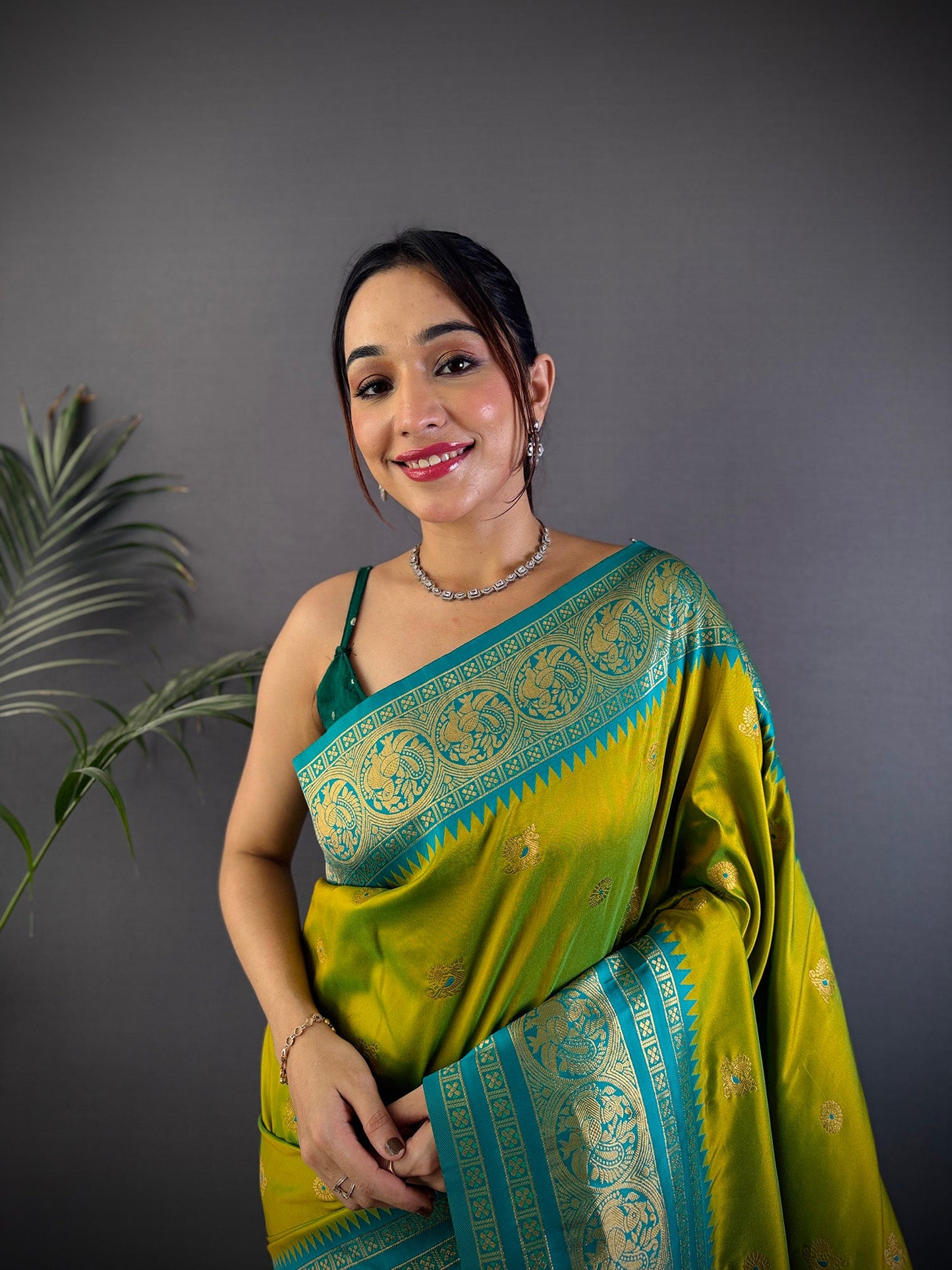 Elora Light Green Soft Silk Small Butti Zari Weaving Banarasi Saree With Woven Designer Saree