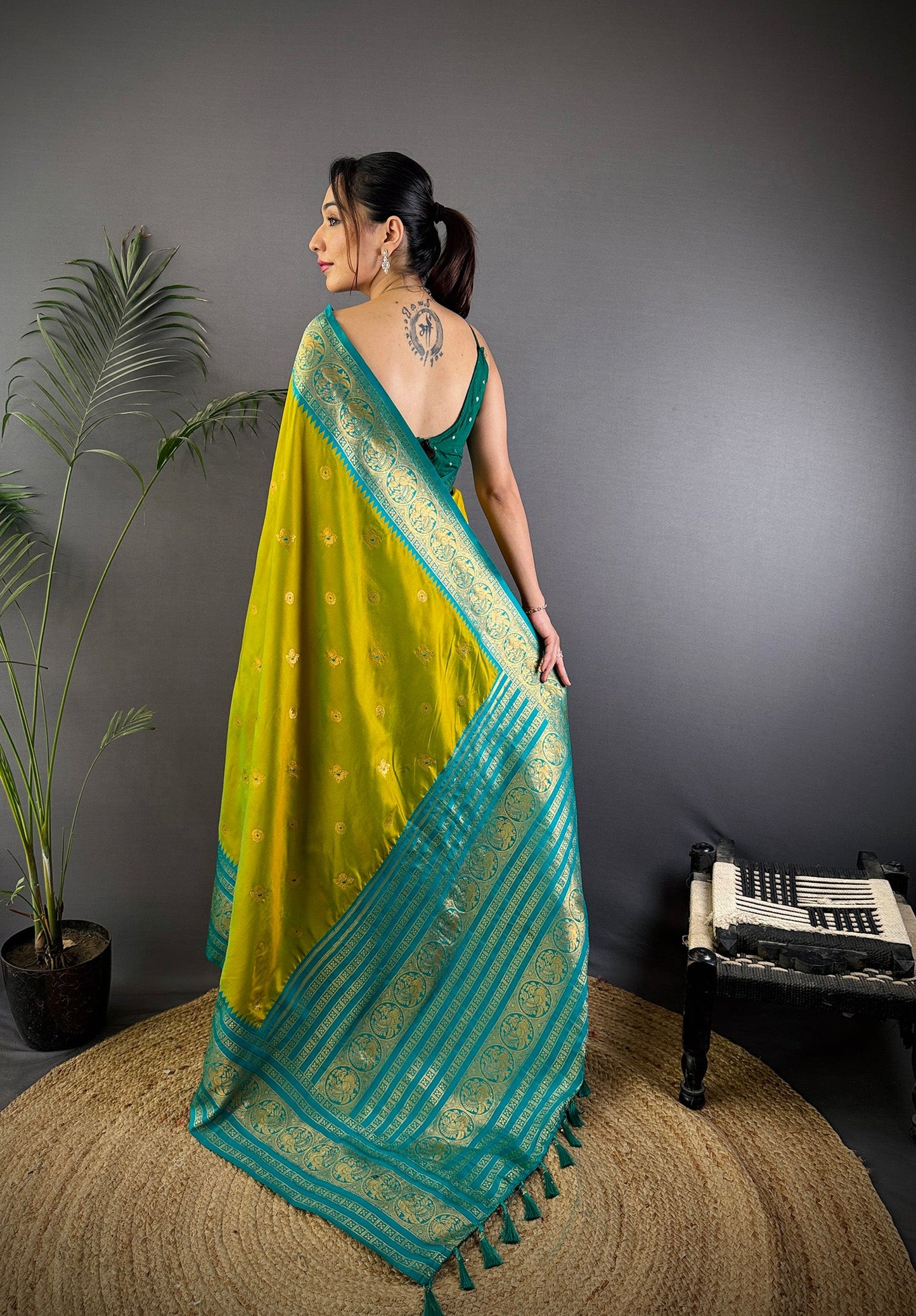 Elora Light Green Soft Silk Small Butti Zari Weaving Banarasi Saree With Woven Designer Saree