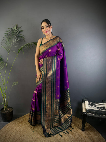 Elora Magenta Soft Silk Small Butti Zari Weaving Banarasi Saree With Woven Designer Saree