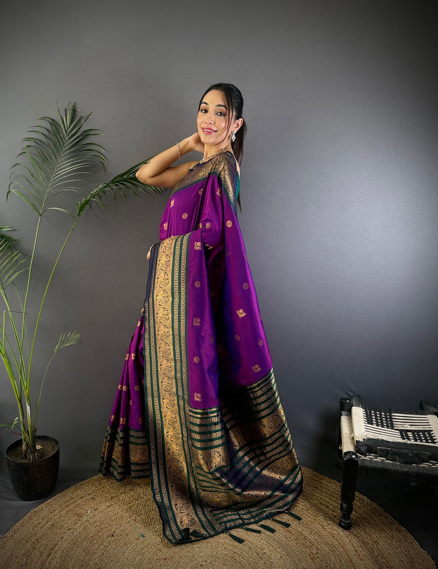Elora Magenta Soft Silk Small Butti Zari Weaving Banarasi Saree With Woven Designer Saree