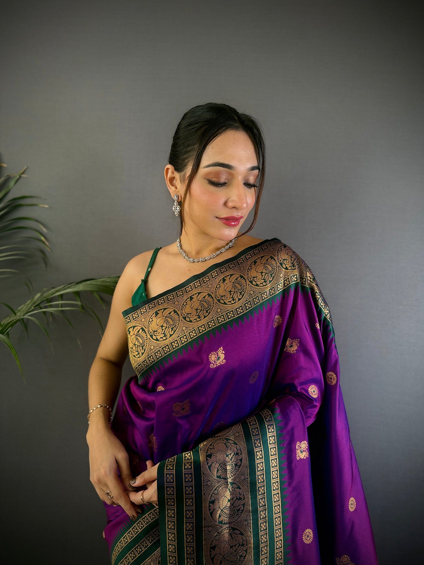 Elora Magenta Soft Silk Small Butti Zari Weaving Banarasi Saree With Woven Designer Saree