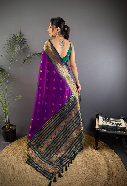 Elora Magenta Soft Silk Small Butti Zari Weaving Banarasi Saree With Woven Designer Saree