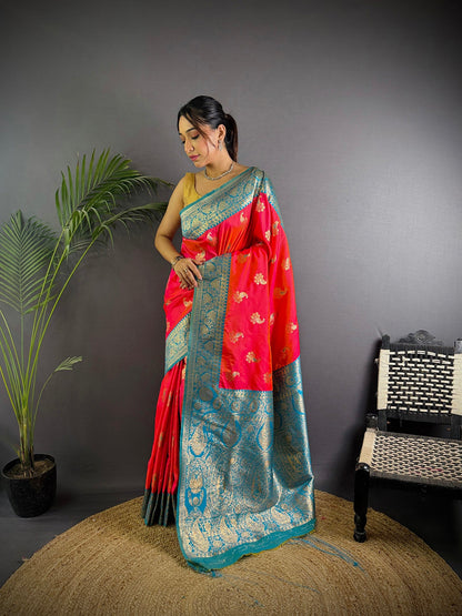 Elora Hot Pink Soft Silk Woven Butta Weaving Banarasi With Heavy Zari Border