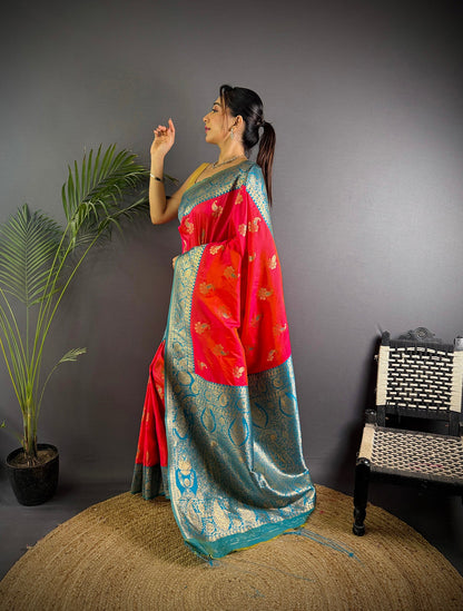 Elora Hot Pink Soft Silk Woven Butta Weaving Banarasi With Heavy Zari Border