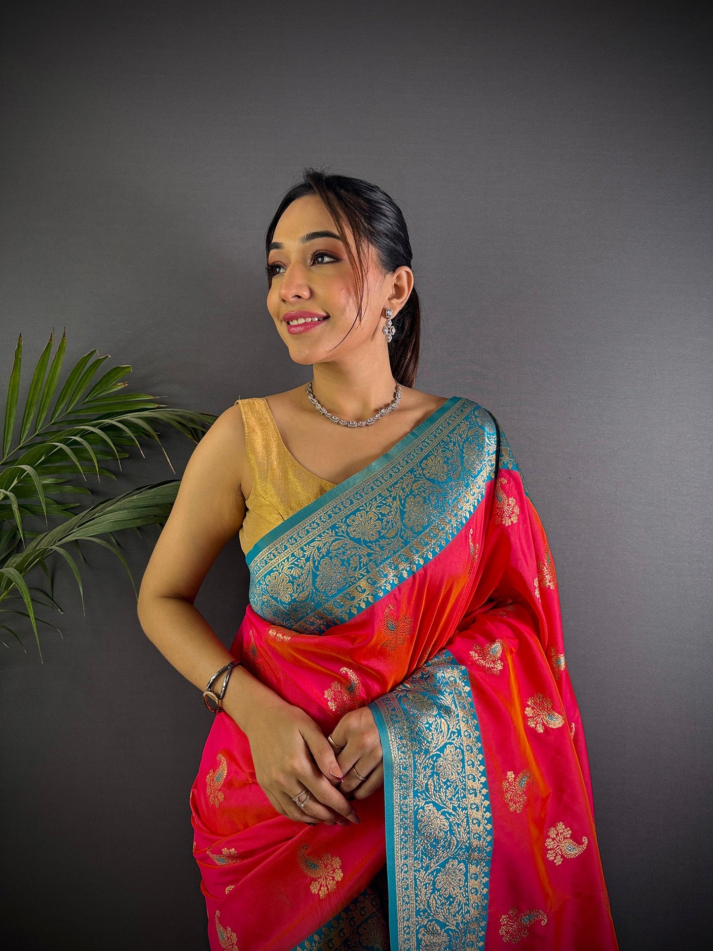 Elora Hot Pink Soft Silk Woven Butta Weaving Banarasi With Heavy Zari Border