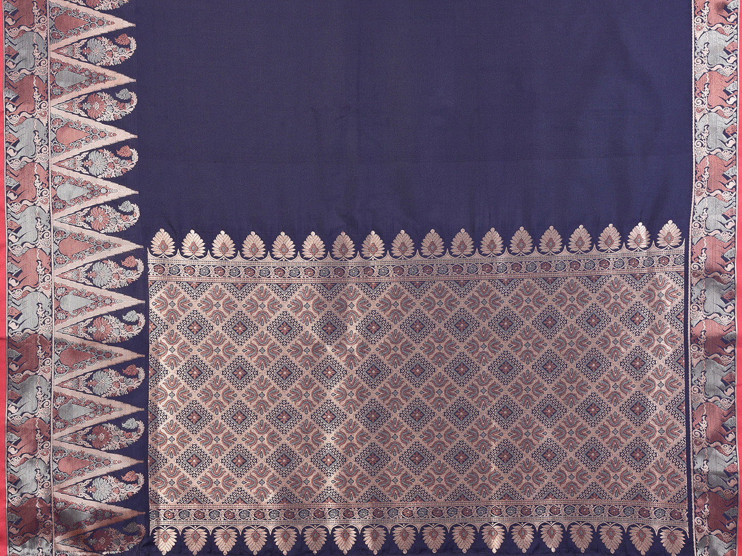 Elora Navy Blue Soft Silk Plain Zari Jacquard Weaving Banarasi Saree With Zari Weaving Border