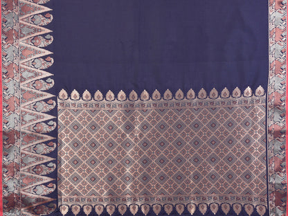 Elora Navy Blue Soft Silk Plain Zari Jacquard Weaving Banarasi Saree With Zari Weaving Border