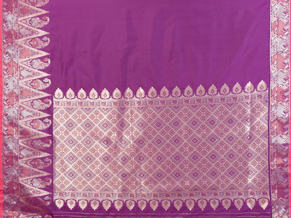 Elora Purple Soft Silk Plain Zari Jacquard Weaving Banarasi Saree With Zari Weaving Border