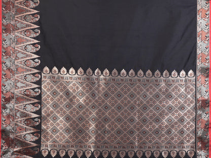 Elora Black Soft Silk Plain Zari Jacquard Weaving Banarasi Saree With Zari Weaving Border