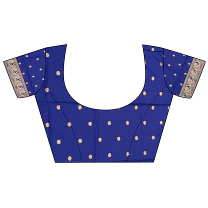 Elora Royal Blue Soft Silk Floral Butta Zari Weaving Banarasi With Peacock Zari Weaving Border