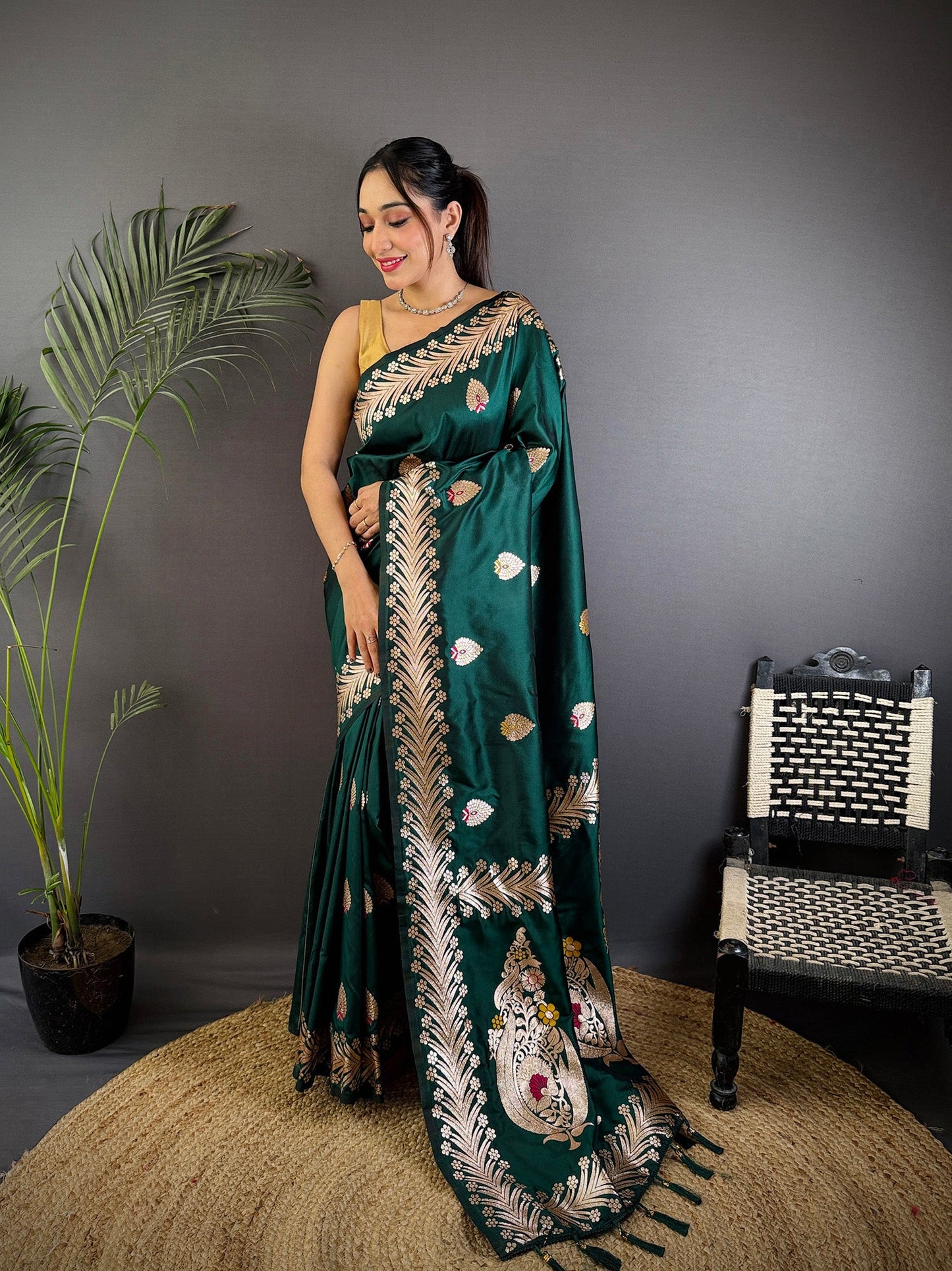 Elora Deep Teal Soft Silk Meenakari Zari Weaving Banarasi Saree