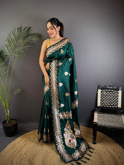 Elora Deep Teal Soft Silk Meenakari Zari Weaving Banarasi Saree
