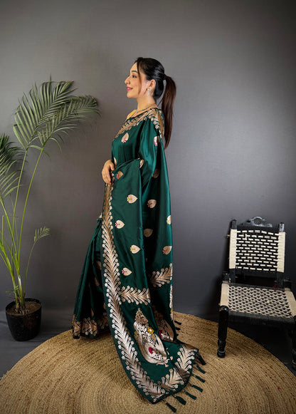 Elora Deep Teal Soft Silk Meenakari Zari Weaving Banarasi Saree