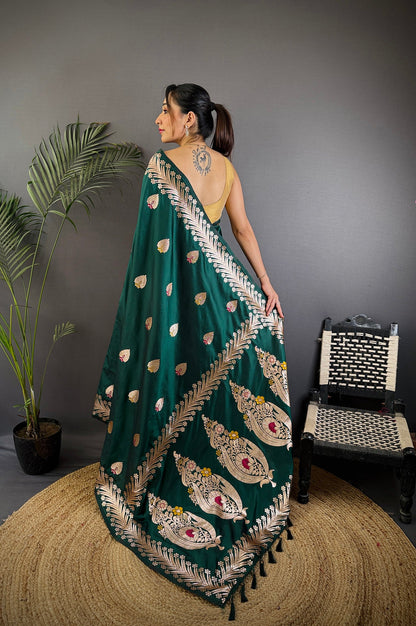 Elora Deep Teal Soft Silk Meenakari Zari Weaving Banarasi Saree