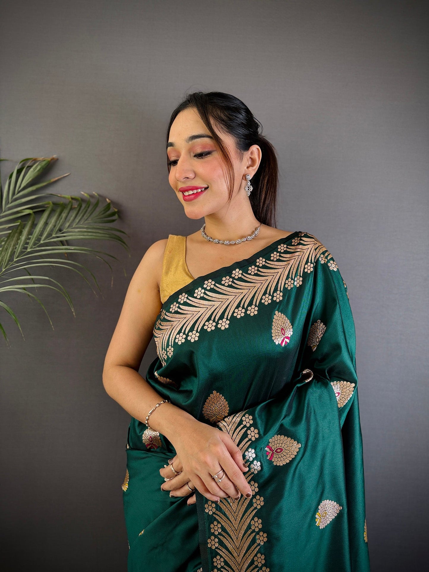 Elora Deep Teal Soft Silk Meenakari Zari Weaving Banarasi Saree