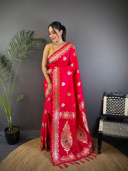 Elora Pink Soft Silk Meenakari Zari Weaving Banarasi Saree