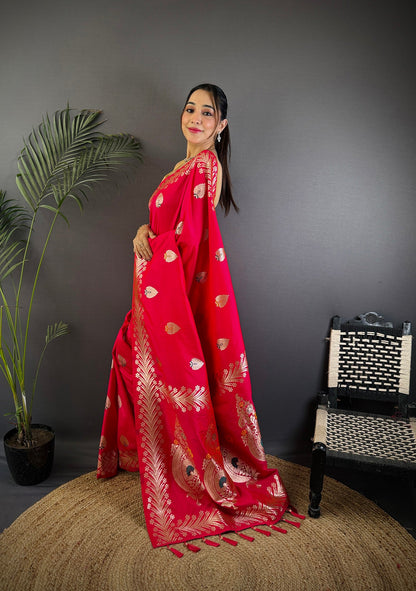 Elora Pink Soft Silk Meenakari Zari Weaving Banarasi Saree