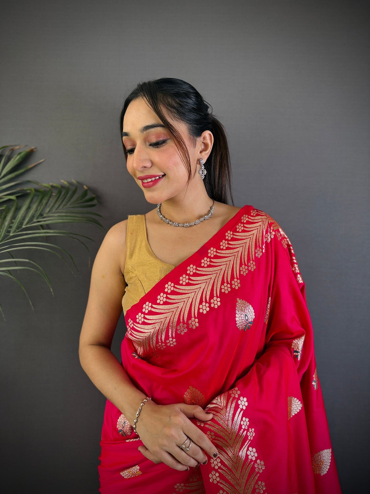 Elora Pink Soft Silk Meenakari Zari Weaving Banarasi Saree