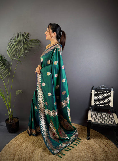 Elora Dusty Teal Soft Silk Meenakari Zari Weaving Banarasi Saree
