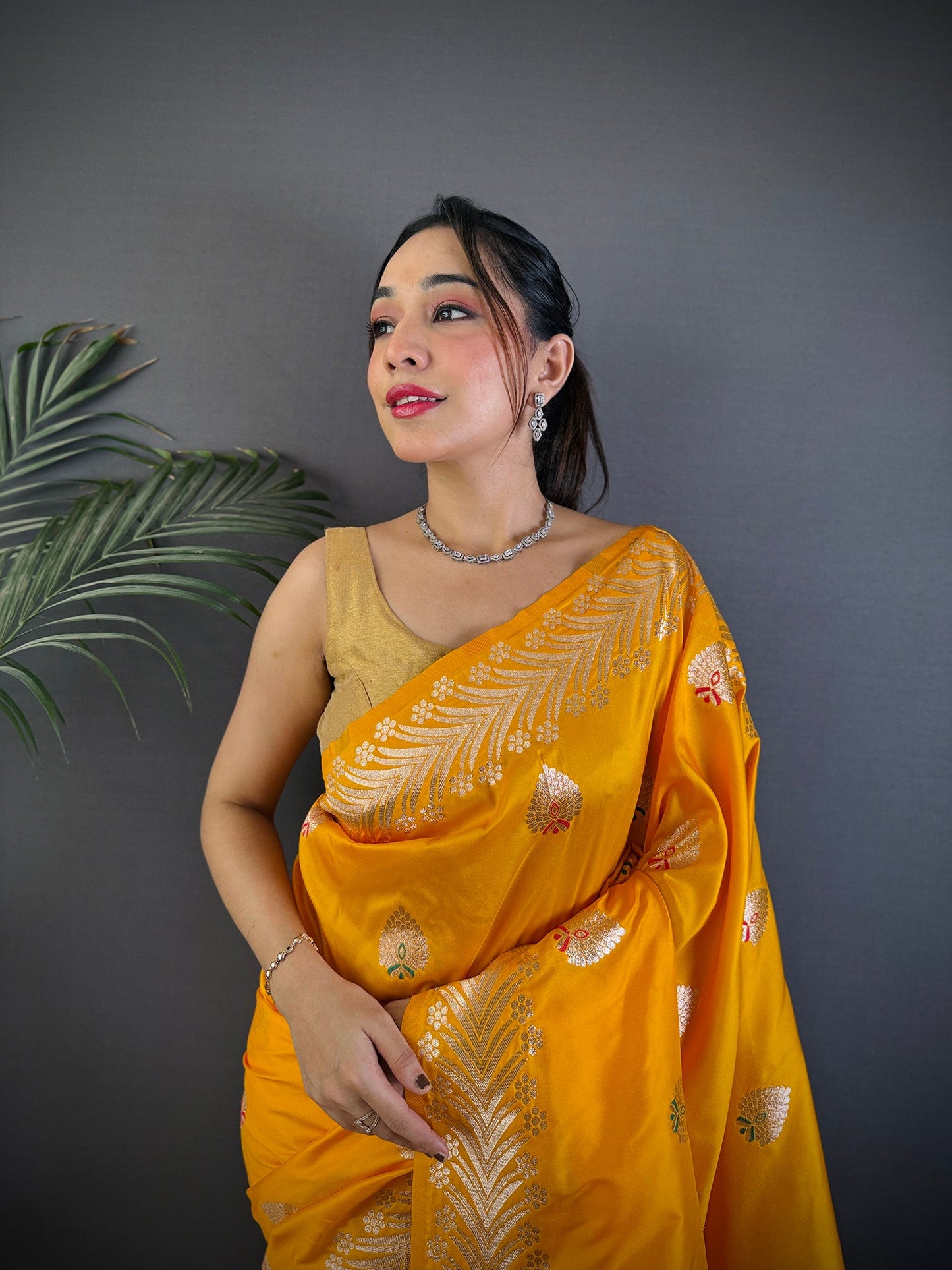 Elora Orange Soft Silk Meenakari Zari Weaving Banarasi Saree