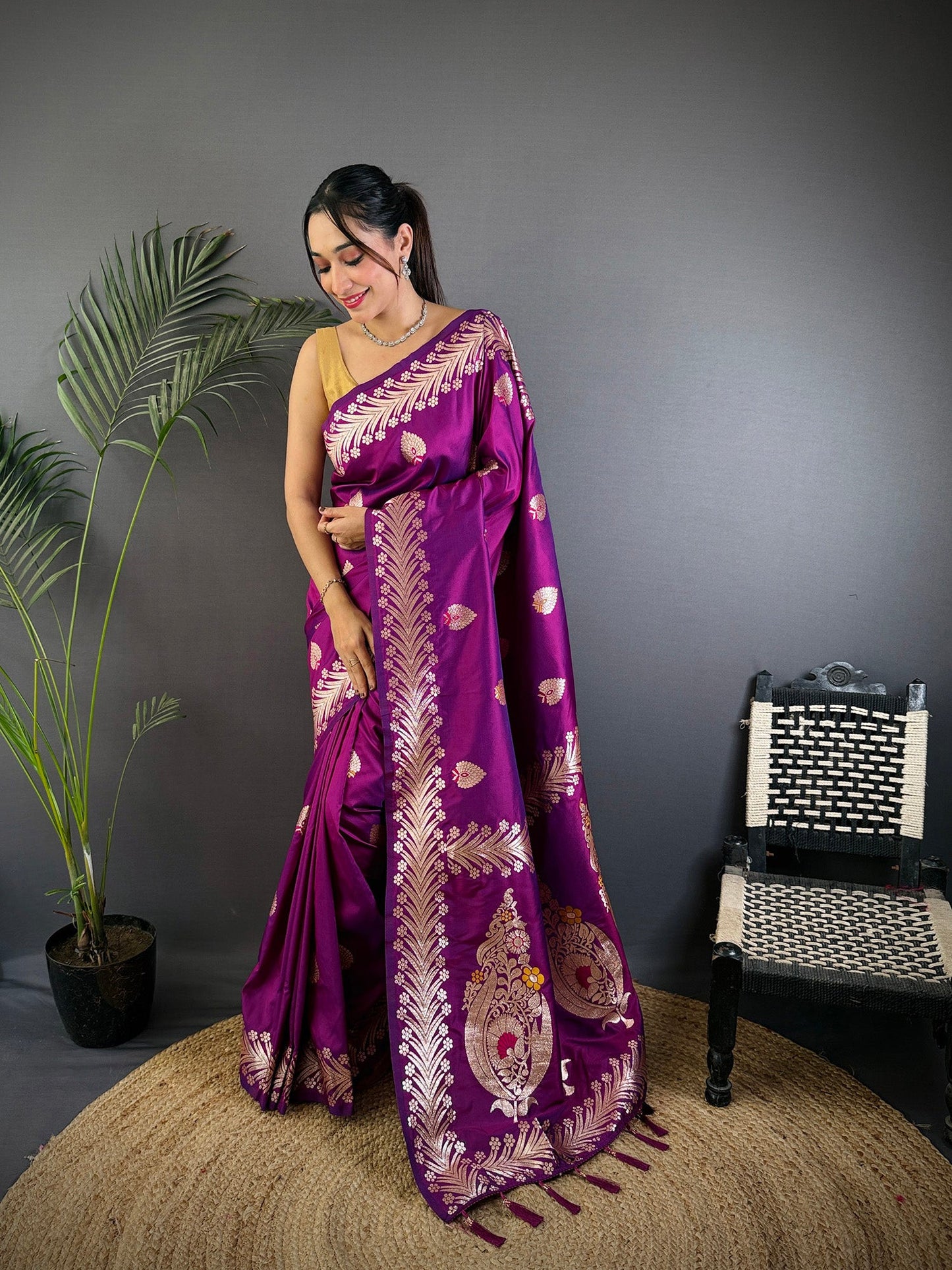 Elora Purple Soft Silk Meenakari Zari Weaving Banarasi Saree