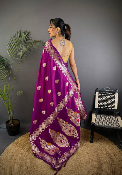 Elora Purple Soft Silk Meenakari Zari Weaving Banarasi Saree