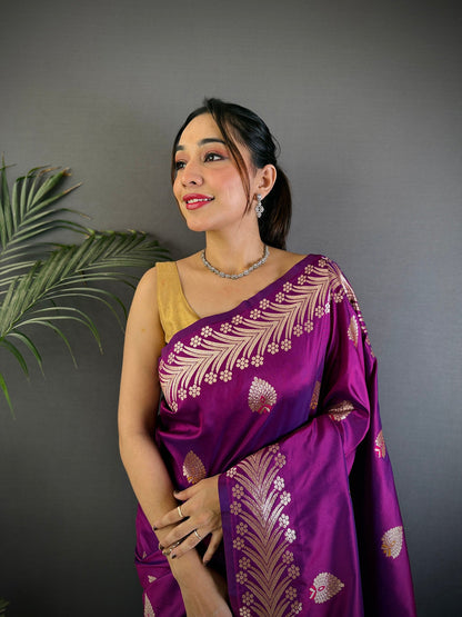 Elora Purple Soft Silk Meenakari Zari Weaving Banarasi Saree