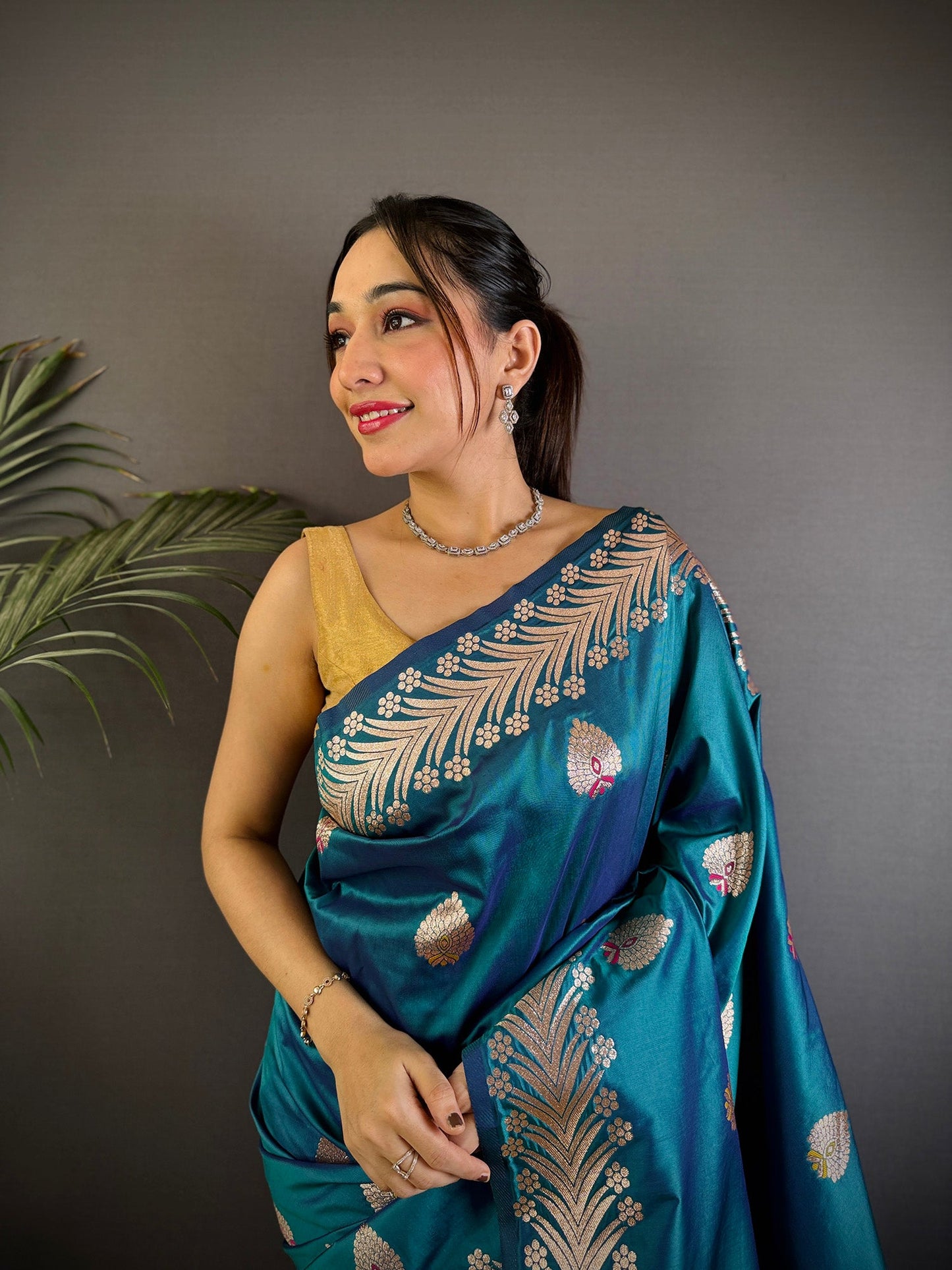 Elora Sea Blue Soft Silk Meenakari Zari Weaving Banarasi Saree