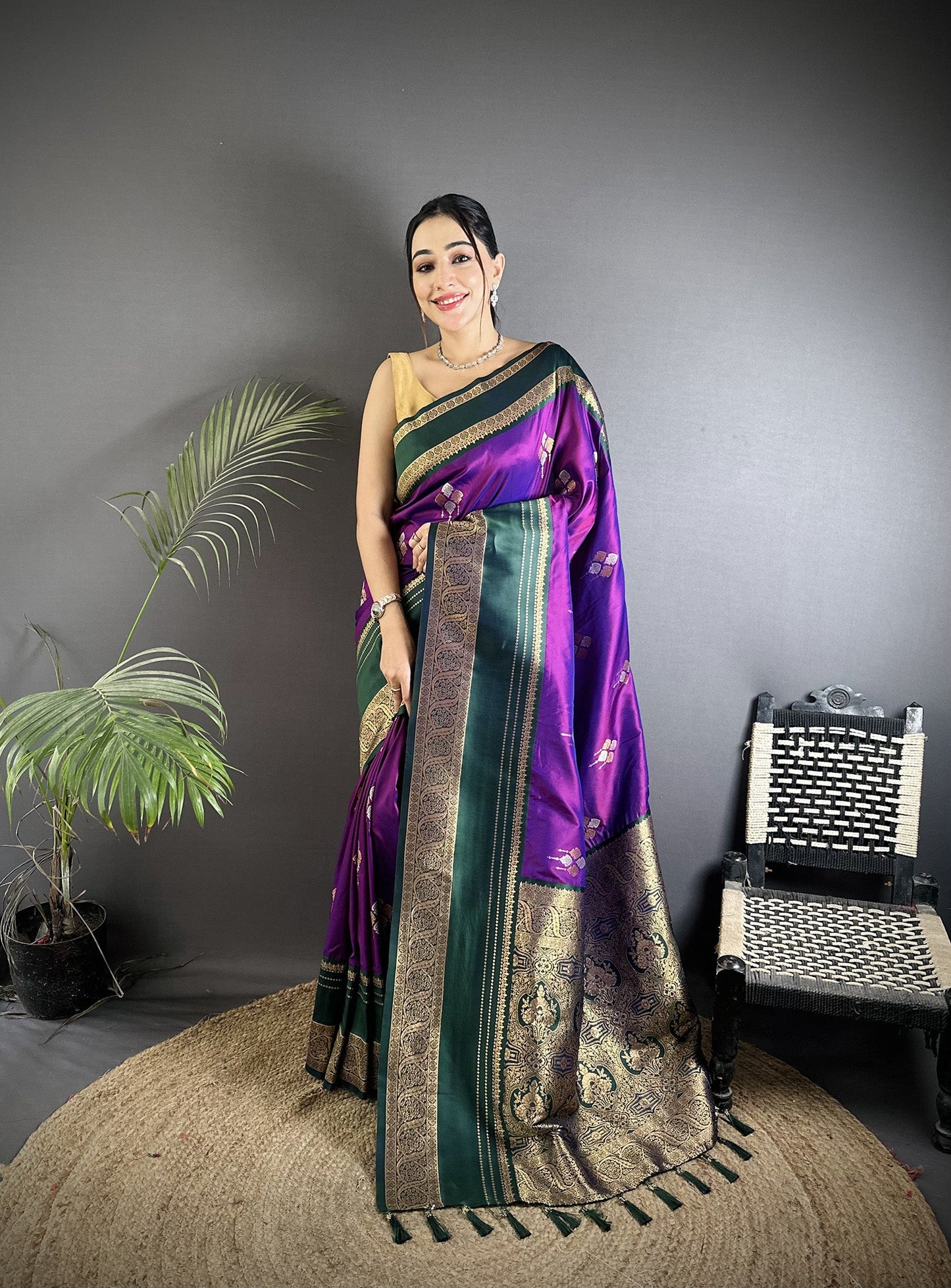 Elora Purple Soft Silk Woven Dual Zari Work Banarasi Saree