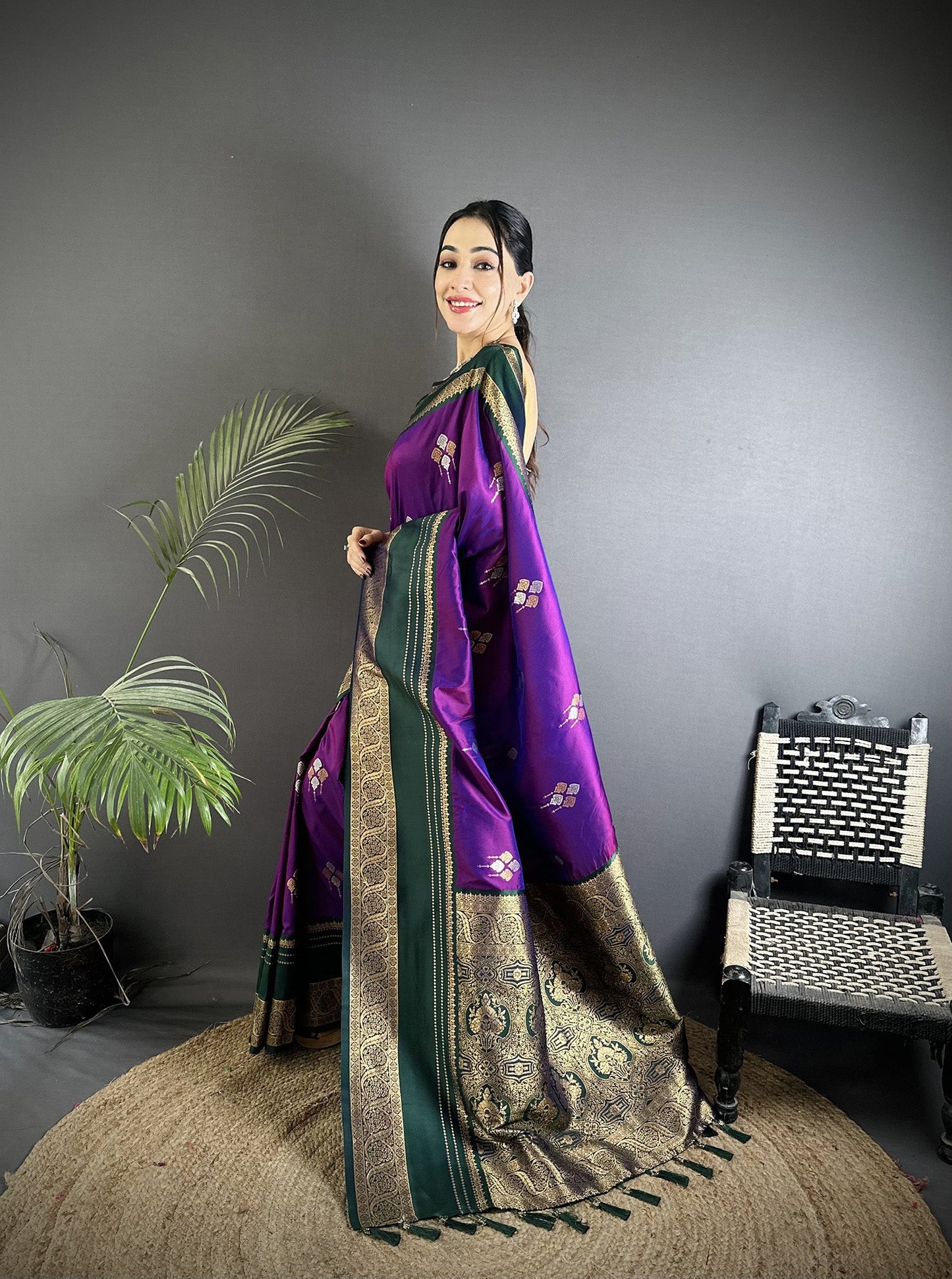 Elora Purple Soft Silk Woven Dual Zari Work Banarasi Saree