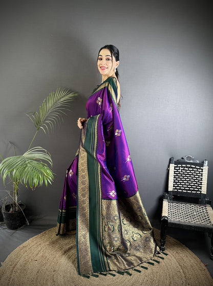 Elora Purple Soft Silk Woven Dual Zari Work Banarasi Saree