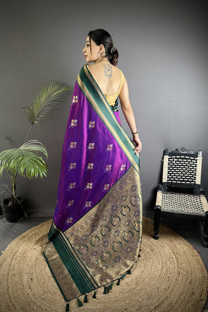 Elora Purple Soft Silk Woven Dual Zari Work Banarasi Saree