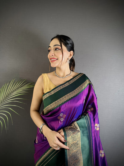 Elora Purple Soft Silk Woven Dual Zari Work Banarasi Saree