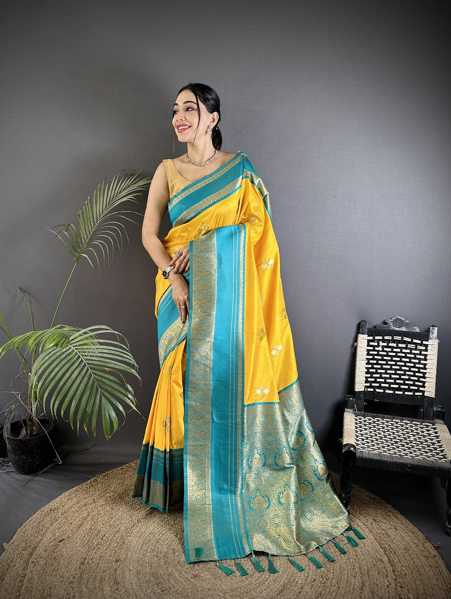 Elora Yellow Soft Silk Woven Dual Zari Work Banarasi Saree