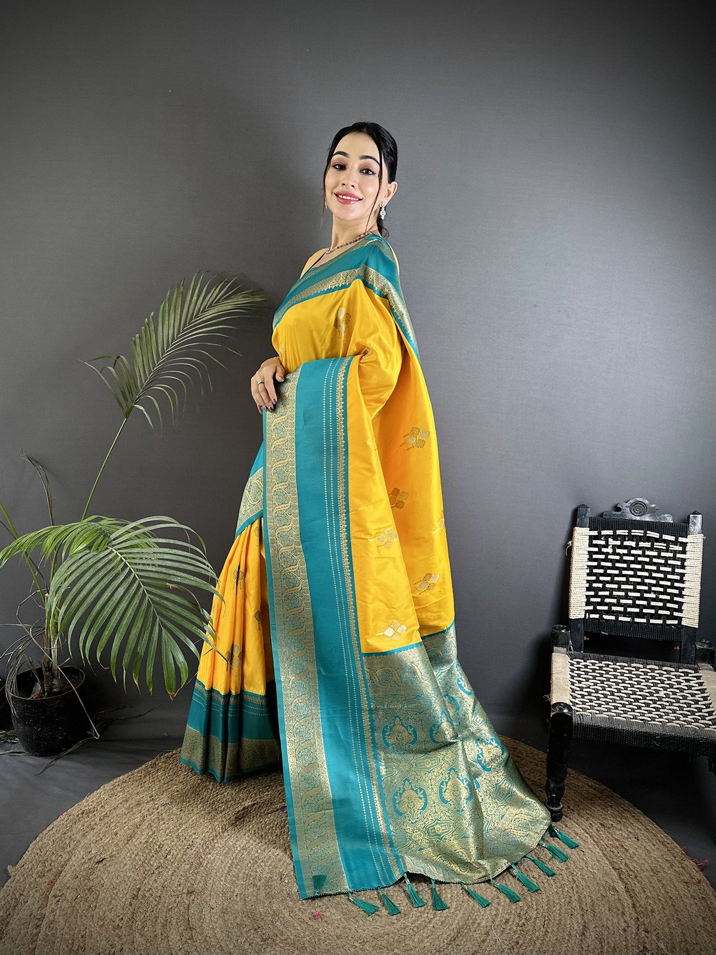 Elora Yellow Soft Silk Woven Dual Zari Work Banarasi Saree