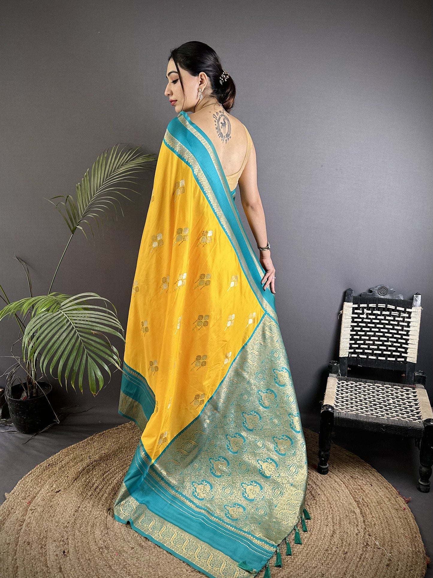 Elora Yellow Soft Silk Woven Dual Zari Work Banarasi Saree