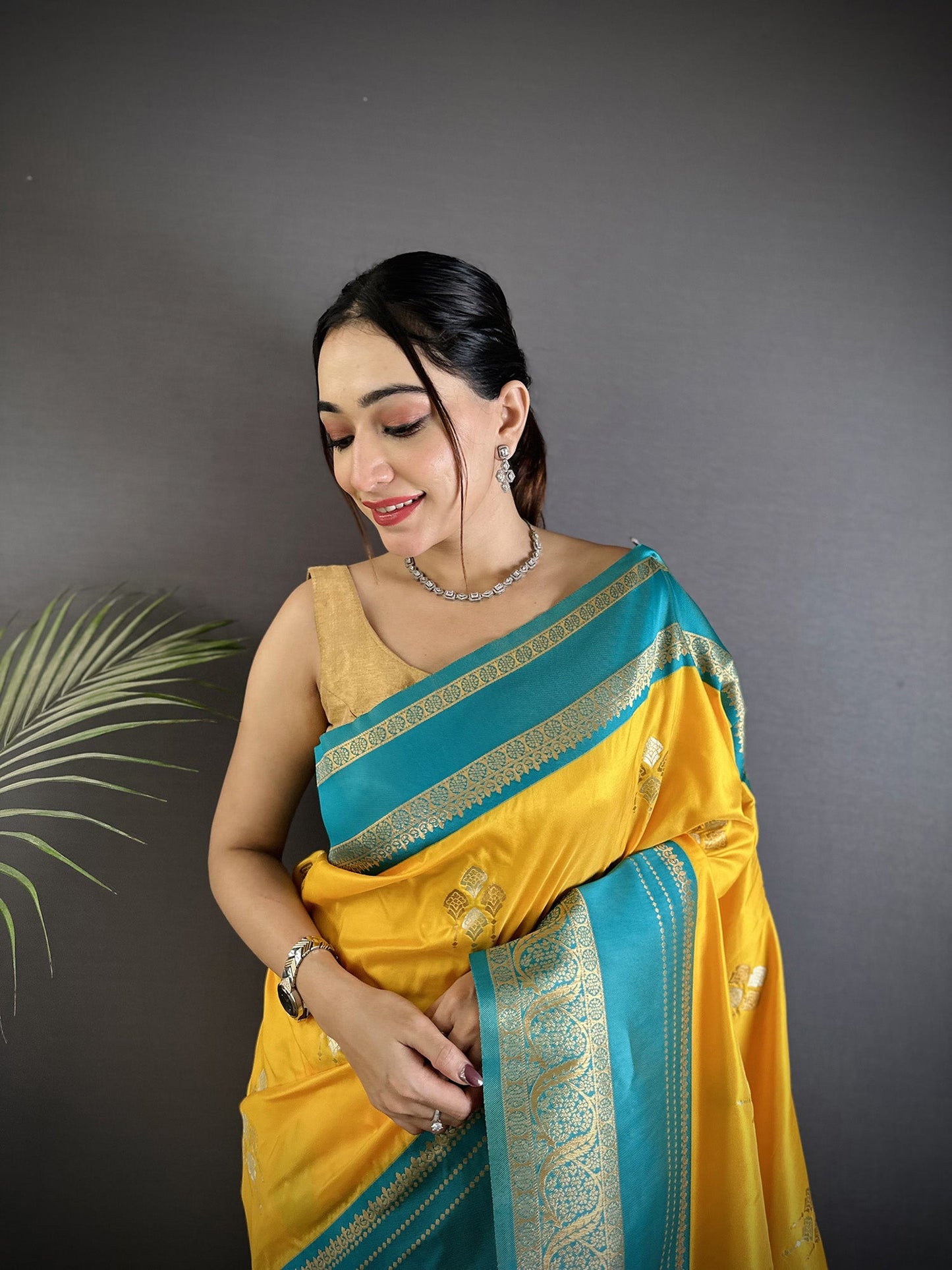 Elora Yellow Soft Silk Woven Dual Zari Work Banarasi Saree