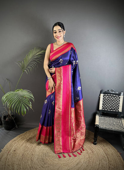 Elora Violet Soft Silk Woven Dual Zari Work Banarasi Saree