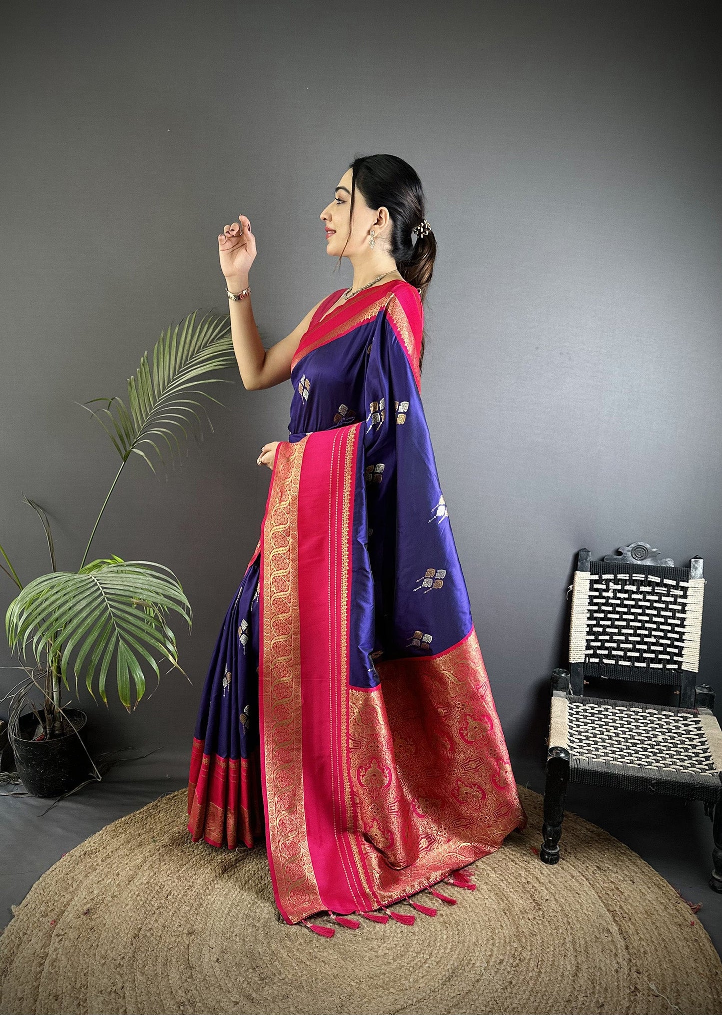 Elora Violet Soft Silk Woven Dual Zari Work Banarasi Saree