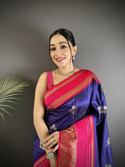 Elora Violet Soft Silk Woven Dual Zari Work Banarasi Saree
