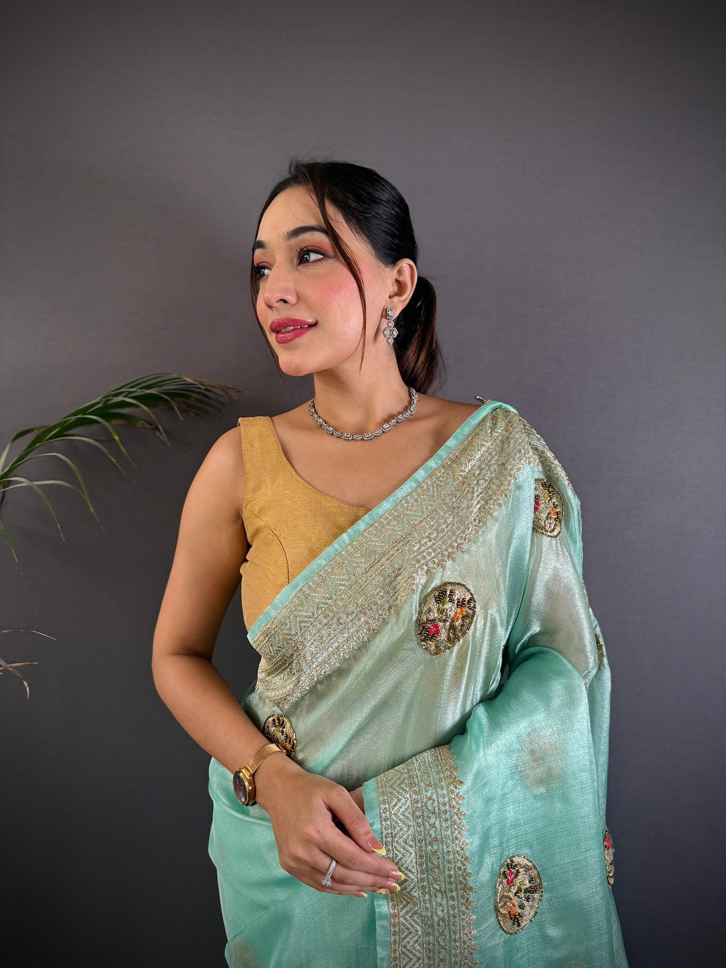 Elora Sky Blue Organza Silk Handloom Banarasi Saree With Heavy Khatali Butta Work