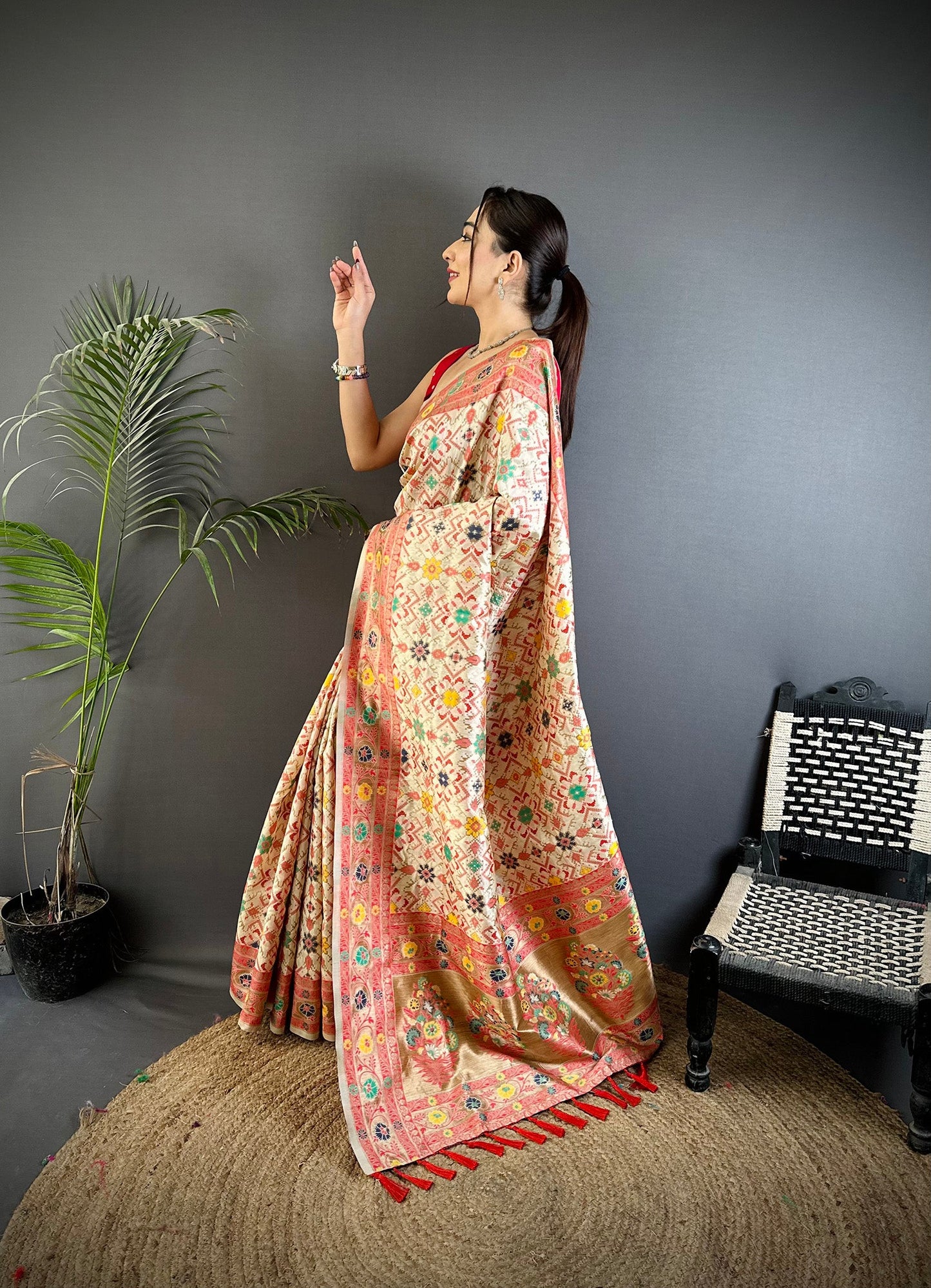 Elora Cream Soft Silk Banarasi Zari Woven Saree