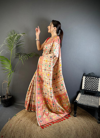 Elora Cream Soft Silk Banarasi Zari Woven Saree
