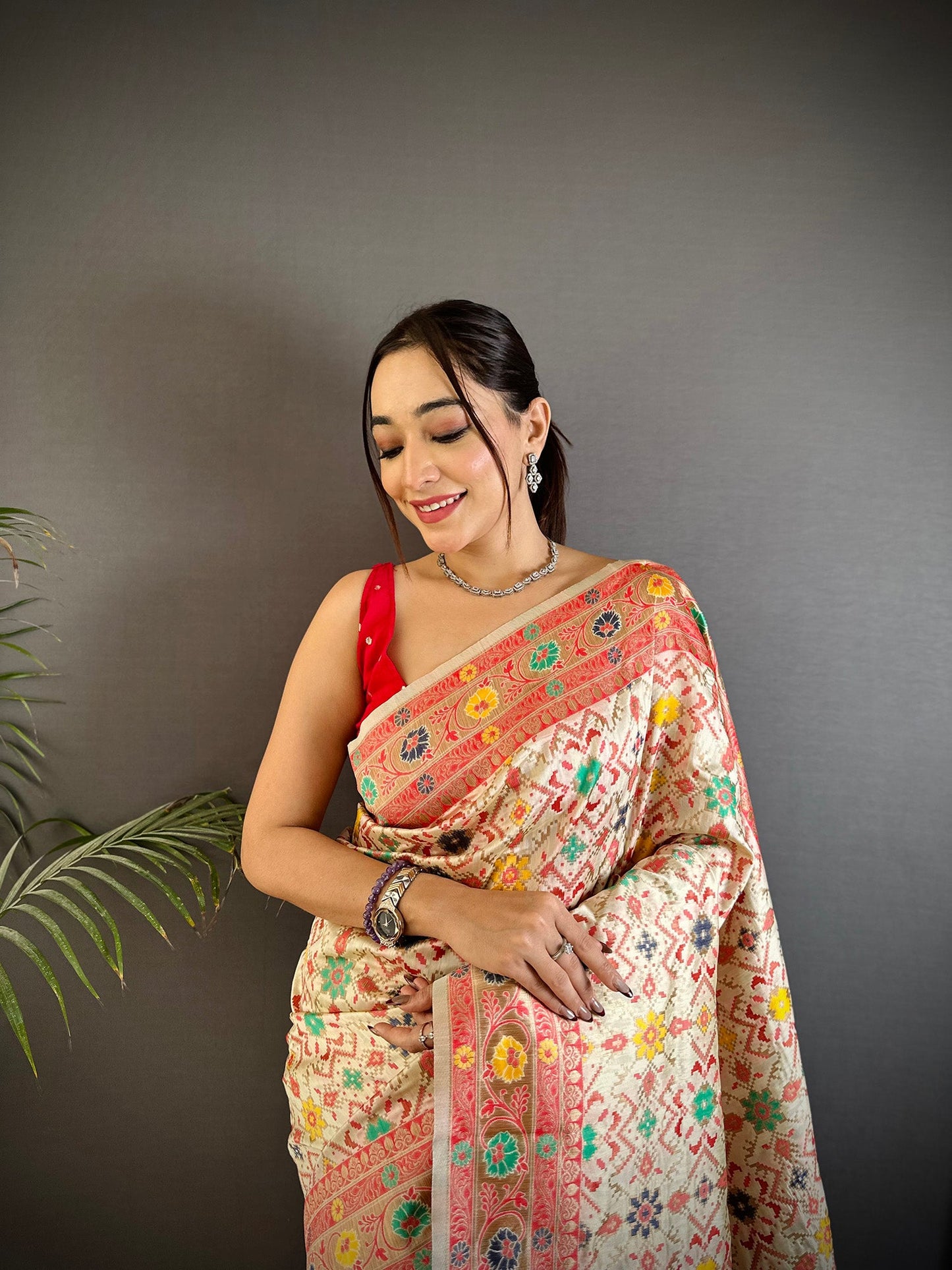 Elora Cream Soft Silk Banarasi Zari Woven Saree
