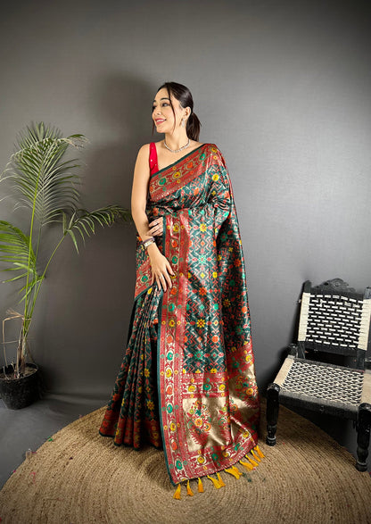 Elora Dark Green Soft Silk Banarasi Zari Woven Saree